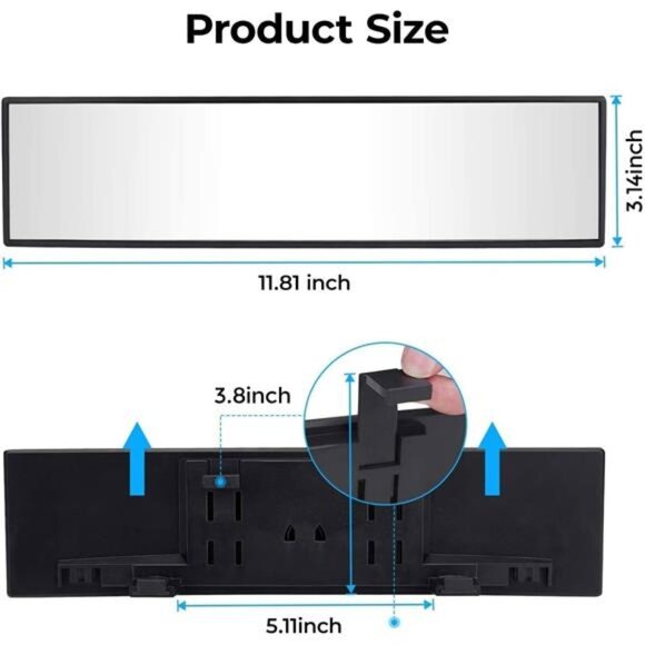 Rear View Mirror, Universal 11.81 Inch Panoramic Convex Rearview Mirror,Interior - Picture 4 of 7